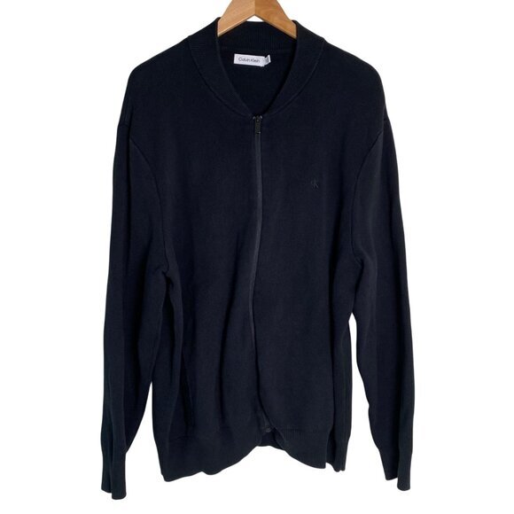 Calvin Klein Mens Black Full-Zip Cardigan Sweater‎ XL 100% Cotton - Picture 1 of 8